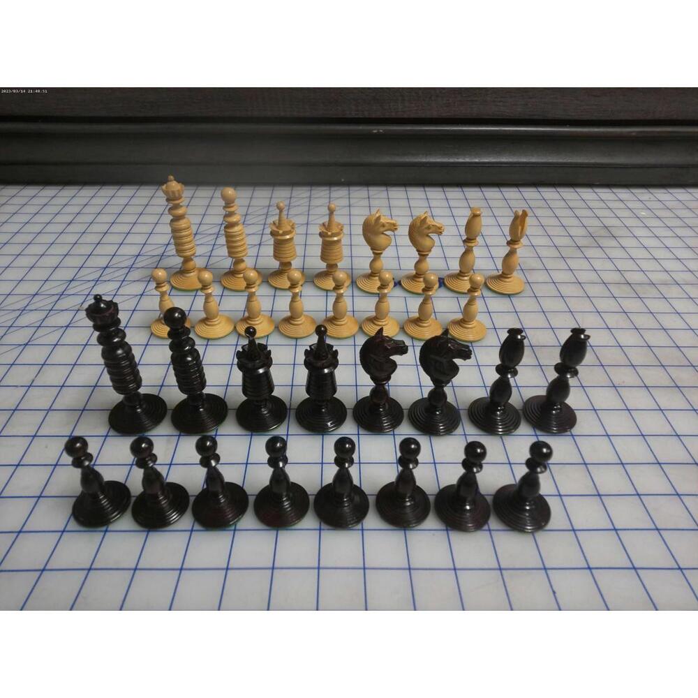 19th C Antique Regency Style Wooden Chess Set – 32 Pieces – King 4”